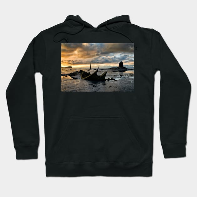 Black Nab and the wreck of the Admiral Von Tromp at sunset. Saltwick Bay, England Hoodie by chrisdrabble